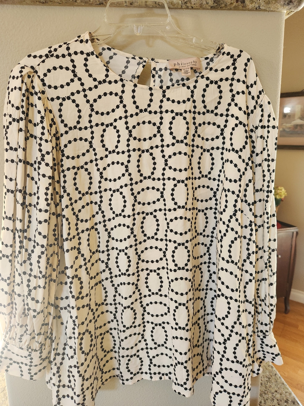 Philosophy Black & Off White Dot-Pattern Long-Sleeve Blouse